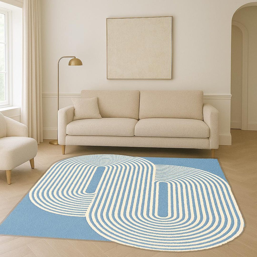 Blue & Ivory Overlapping Loop Rug – Modern Artistic Carpet for Trendy ...
