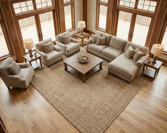 Natural Jute Area Rug | Handmade Eco Friendly Neutral Carpet | Minimalist Boho Living Room Rug