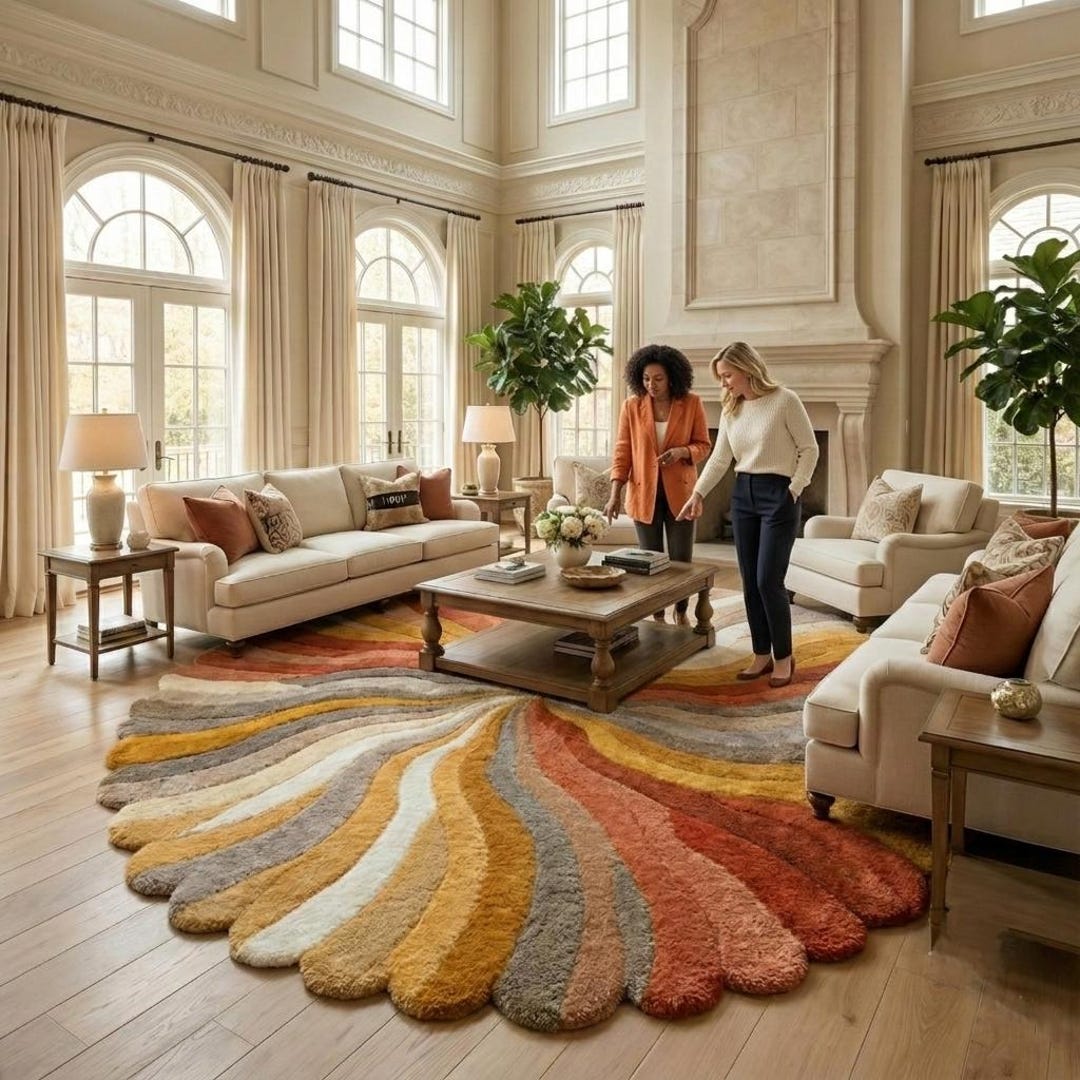 Luxury Hand Tufted Wool Round Rug, Abstract Sculptural Area Rug, Modern ...