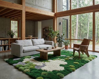 3D Moss Forest Rug | Hand-Tufted Textured Green Carpet | Nature Inspired Rug | Living Room Decor
