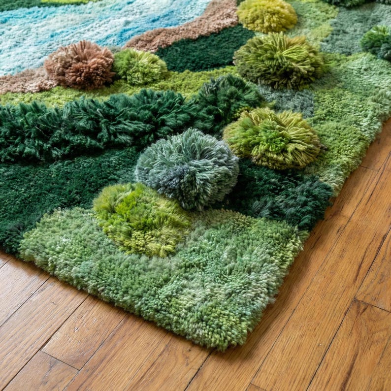 Hand Tufted Moss Rug – 3D Nature Landscape Wool Carpet, River Inspired ...