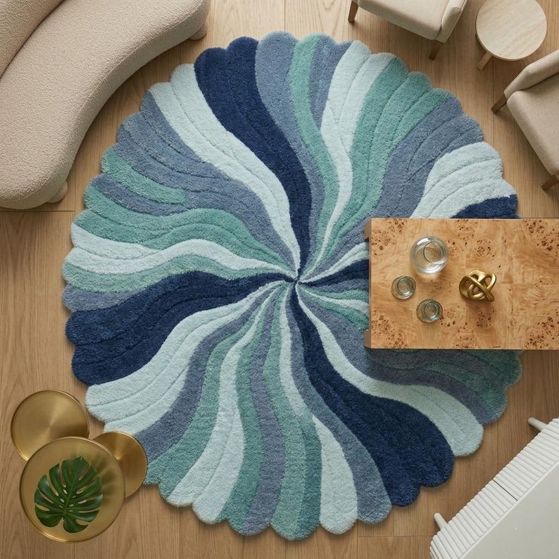 Moevment Rugs Luxury Hand Tufted Wool Round Rug | Abstract Sculptural Designer Area ...