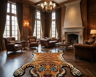 Tiger Skin Style Rug | Handmade Animal Rug | Living Room Statement Carpet