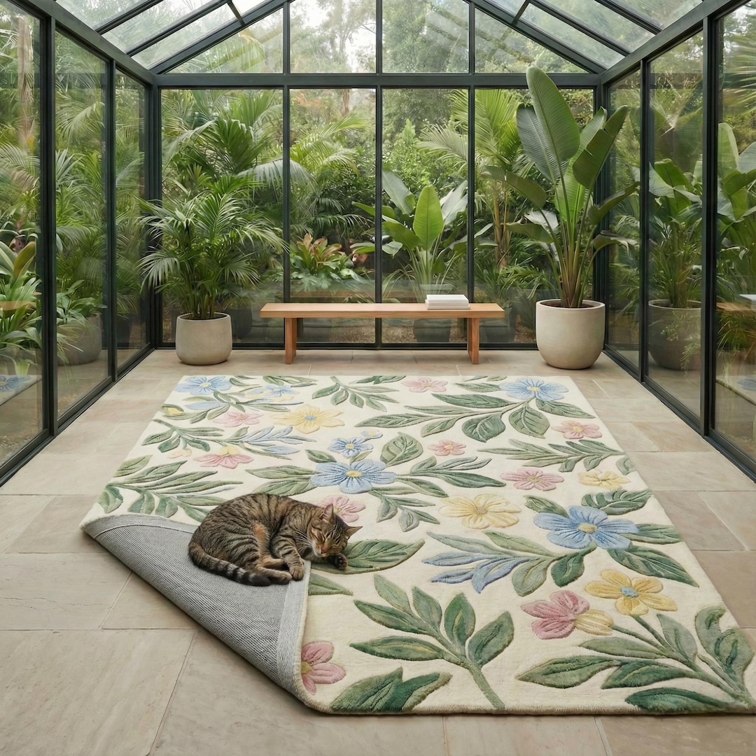 Floral Botanical Rug | Hand Tufted Wool Pastel Garden Area Rug - Etsy