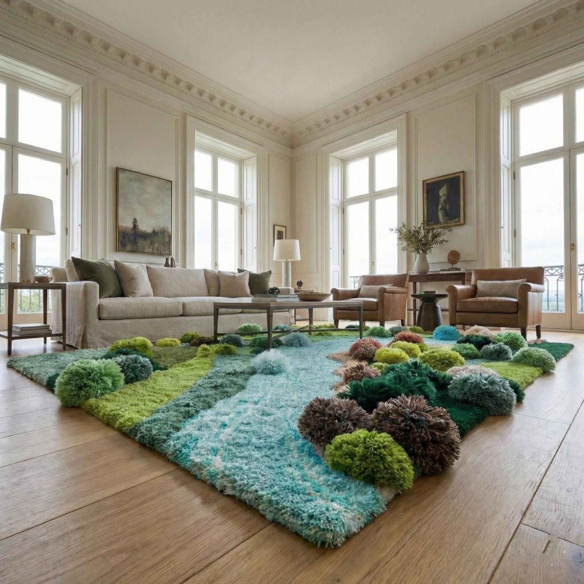 Hand Tufted Moss Rug – 3D Nature Landscape Wool Carpet, River Inspired ...