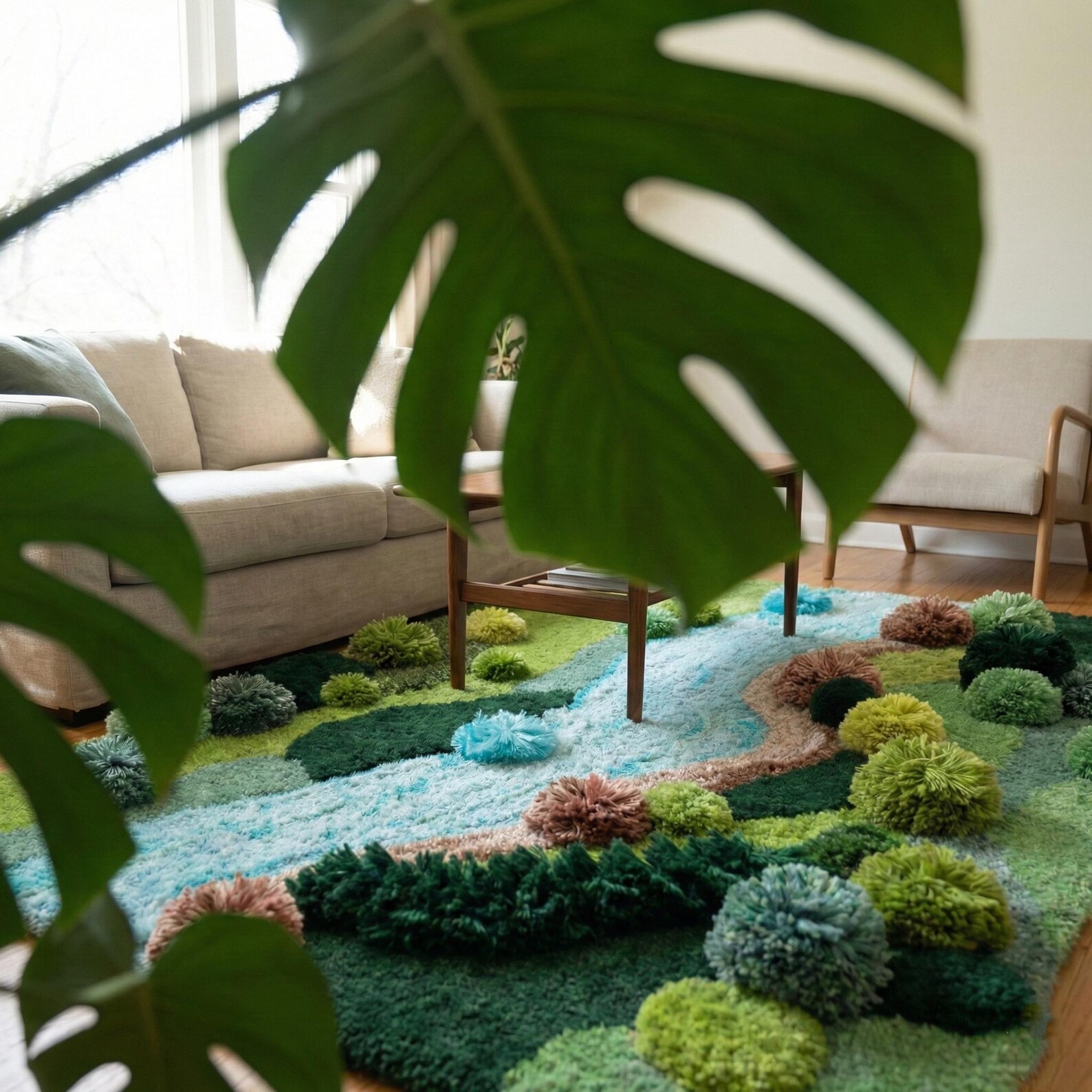 Hand Tufted Moss Rug – 3D Nature Landscape Wool Carpet, River Inspired ...