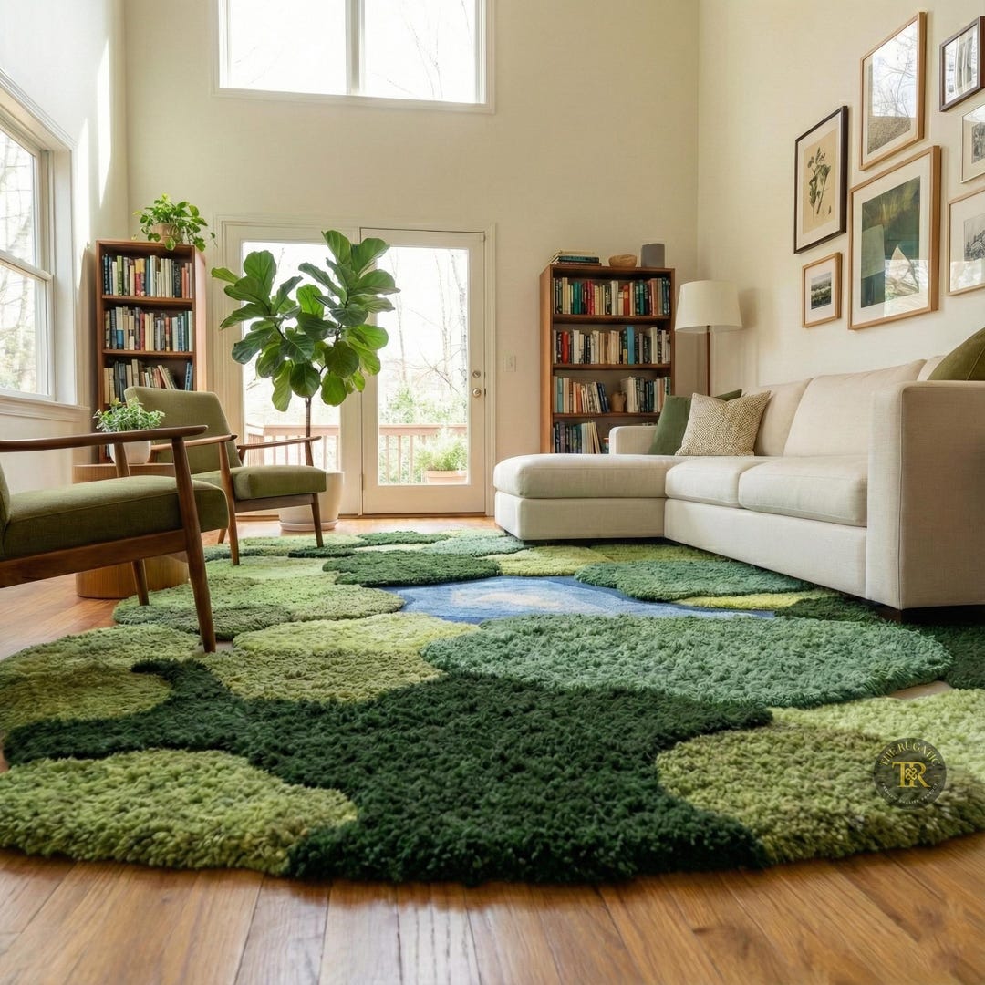 Irregular Moss Rug | Hand Tufted 3D Wool Nature Landscape Carpet - Etsy