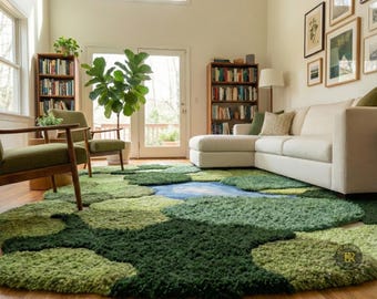 Alfombra de musgo irregular / Alfombra de lana 3D con mechones hechos a mano y paisaje natural