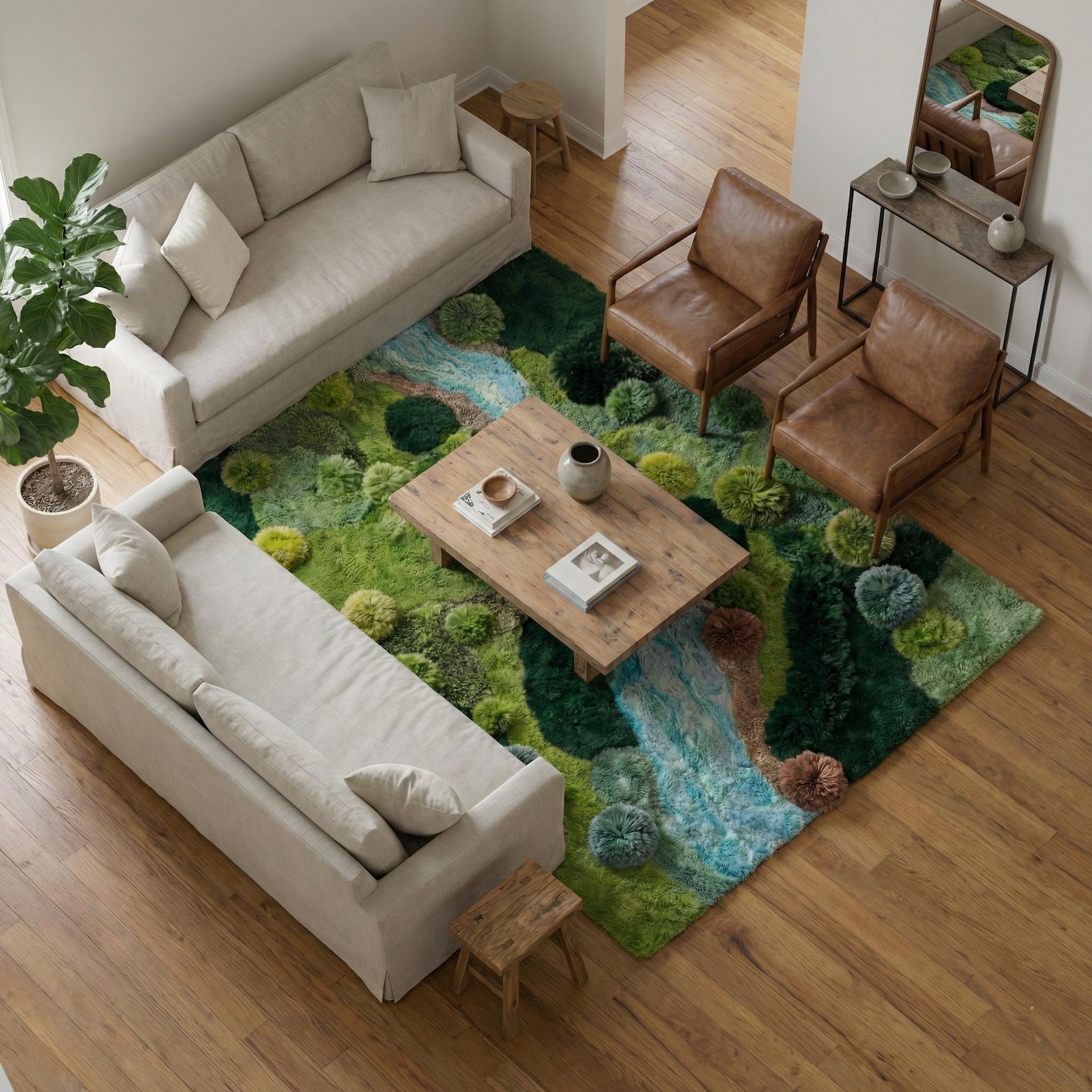 Hand Tufted Moss Rug – 3D Nature Landscape Wool Carpet, River Inspired ...