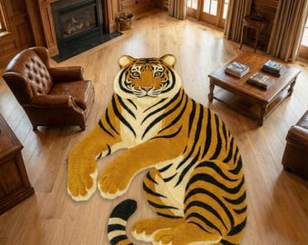 Tiger Shape Rug  Animal  Statement Rug | Bold Jungle Décor  Living Room