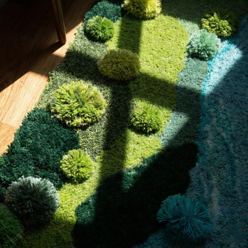 Hand Tufted Moss Rug – 3D Nature Landscape Wool Carpet, River Inspired ...
