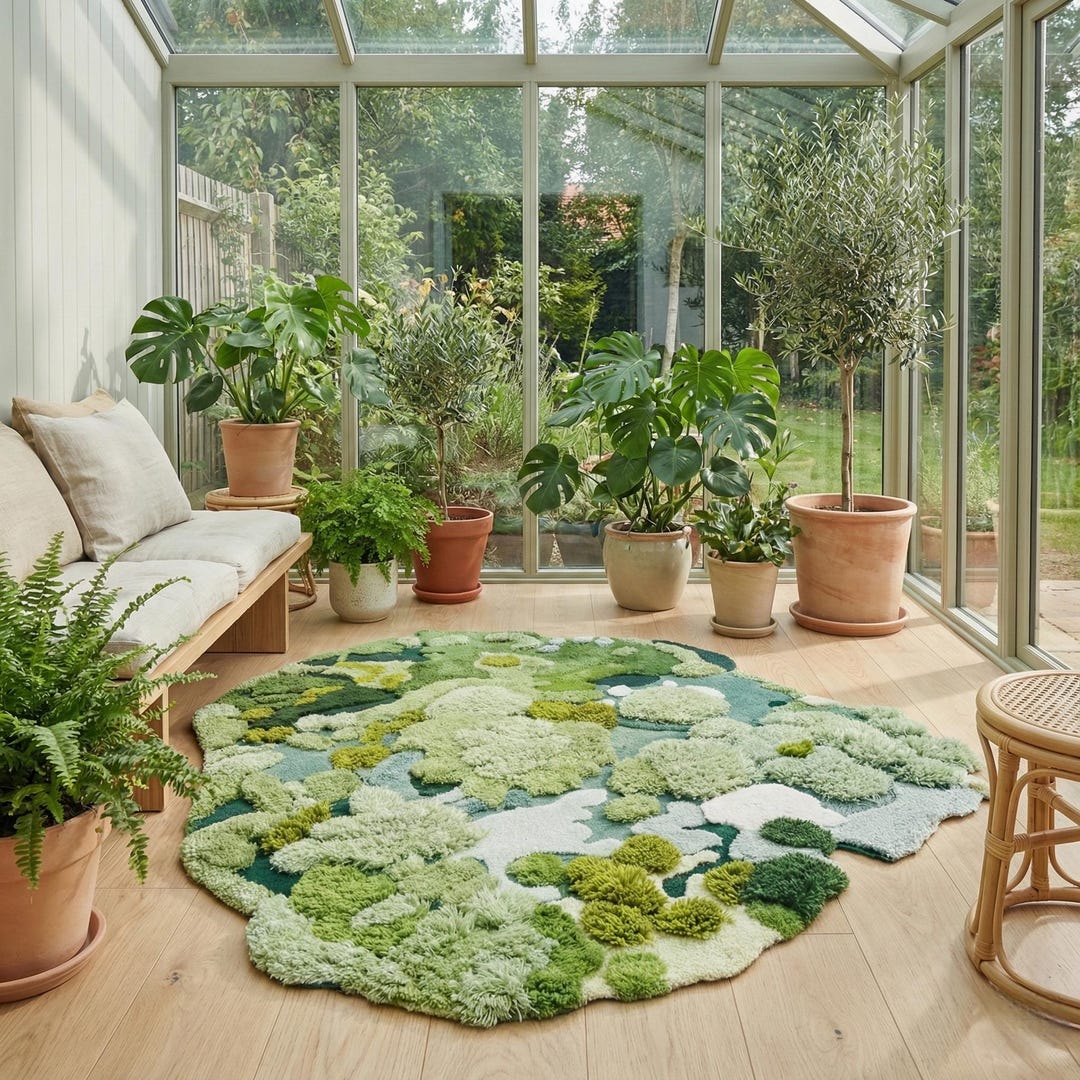 Organic Green Rug Moss Landscape Rug | Handmade Green Wool Organic Carpet | Zen Nature ...