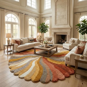 Luxe handgetuft wollen rond vloerkleed | Abstract sculpturaal designtapijt