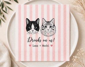 Personalized Cat Face Wedding Napkins, Custom Pet Wedding Decor, Cute Cocktail Napkins for Reception, Cat Lover Gift