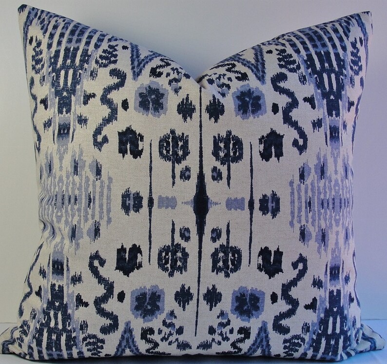 Decorative pillow cover Designer Lacefield fabric Oatmeal cushion cover Tribal Ikat Navy pillow cover Mumbai throw pillow