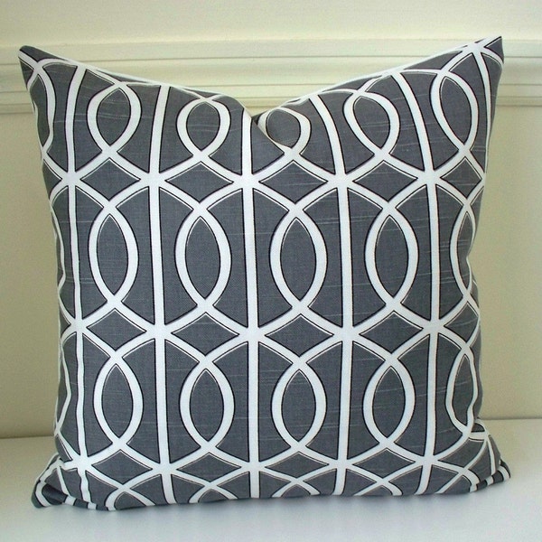 Gray Trellis Decorative pillow cover - Robert Allen - Charcoal grey geometric pattern - 18x18 throw pillow - Dwell Studios -cushion cover