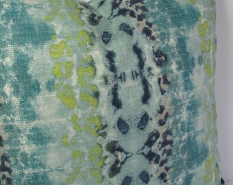 Teal IKAT Throw Cushion Cover - Stripe Animal Print Turquoise Green Navy - 16x16 square Both Sides