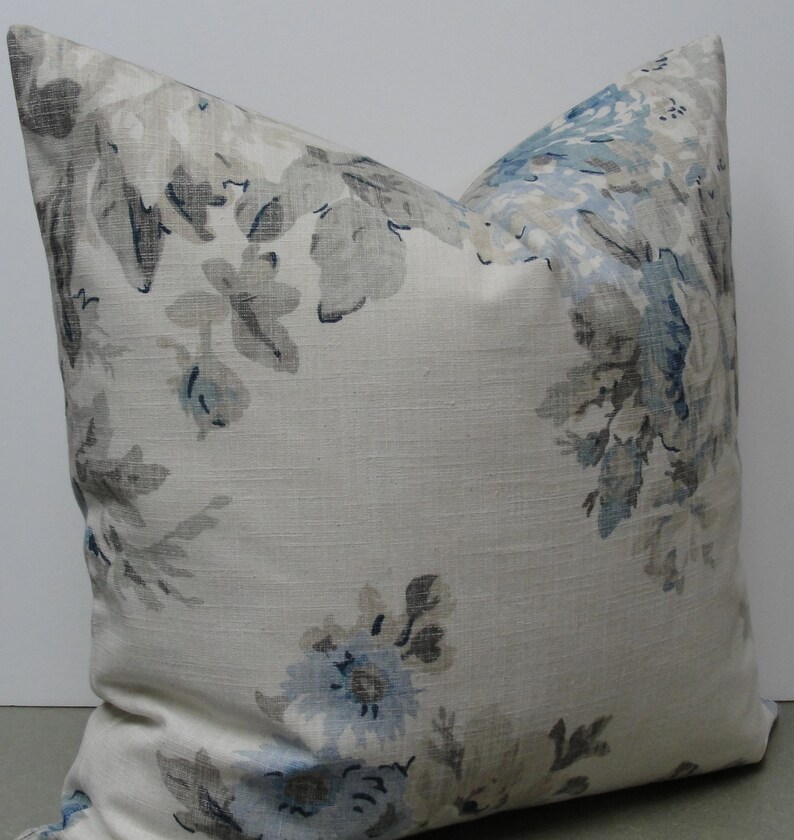 Blue gray Floral Decorative Pillow cover Designer both sides Etsy