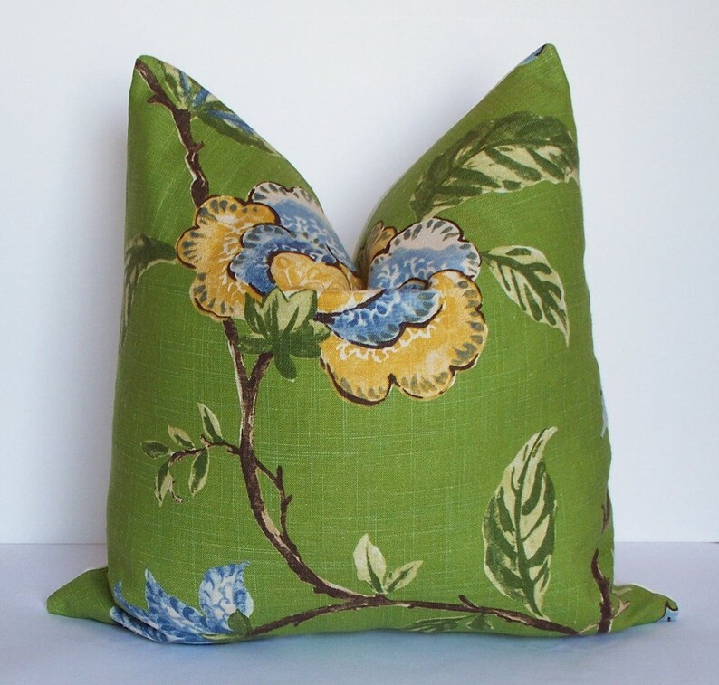 Green floral Pillow Cover from Robert Allen Designer linen Etsy