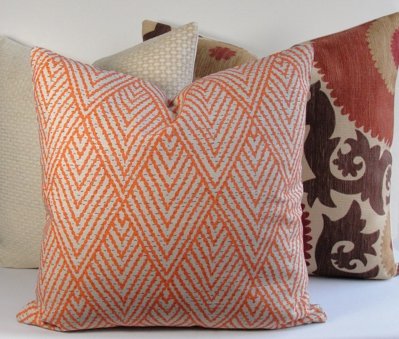 Tangerine Chevron Decorative Pillow Cover Orange Throw Etsy