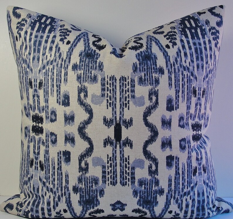 Decorative pillow cover Designer Lacefield fabric Oatmeal cushion cover Tribal Ikat Navy pillow cover Mumbai throw pillow