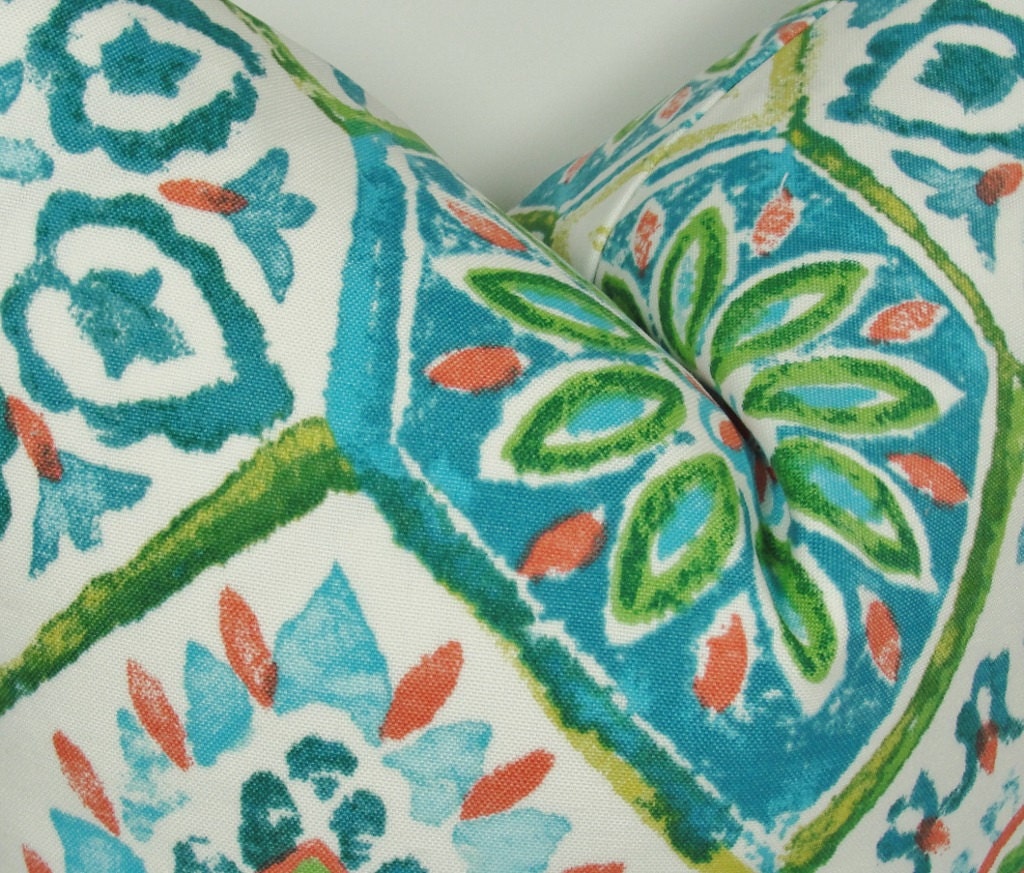 Moroccan Teal Ikat throw Pillow cover Indoor/Outdoor Etsy