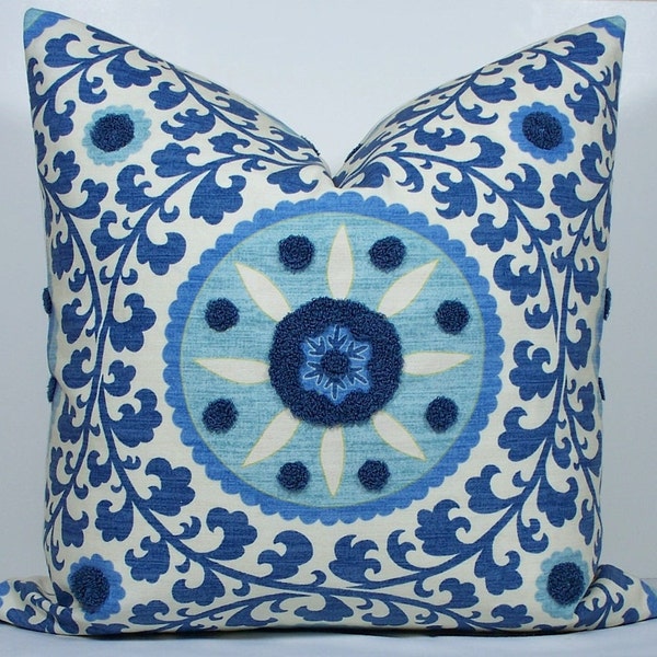 Suzani Blue pillow cover - Decorative Pillow cover- throw pillow - accent pillow -20"x20"