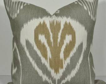 KRAVET IKAT Decorative pillow cover - Gray linen Bansuri Slate 18" x 18" throw pillow - Cushion cover Solid Back Toss Accent Pillow