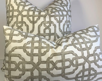 Chinoiserie Imperial Bisque Throw Decorative Pillow Cover Taupe Gray Square Cushion Cover Trellis Lacefield Geometric Matched Both Sides