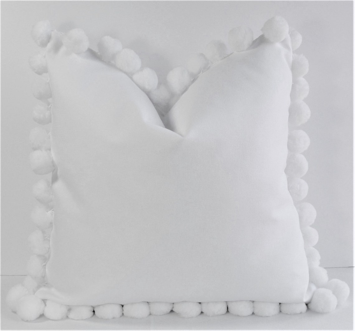 White Pom Pom pillow cover farmhouse Decorative pillow Etsy