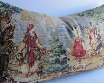 Decorative Bosporus Toile Throw pillow cover - 128 French Country double sided Cushion Cover - Lumbar or Square pillow in green red blue