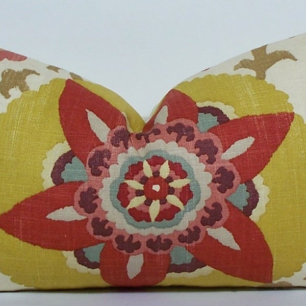 Decorative pillow cover - SUZANI - lumbar pillow - throw pillow - Accent pillow - red - blue - gold - taupe