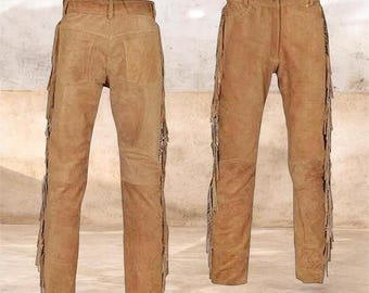 Pantalones vaqueros de ante para hombre con flecos – Pantalones de montar estilo vaquero