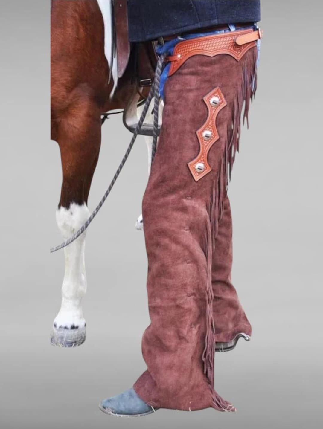 Men Western Wear Suede Leather Chap Fringes - Men Riding Leather Chap ...