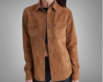 Women Trucker Western Wear Premium Buckskin Leather Shirt,  Rodeo Style Women Riding Shirt, Women Suede Leather Shirt, Gift For Her