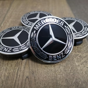 Set of 4 Genuine Mercedes-Benz Wheel Center Caps 75mm – Black Alloy Hub Caps – OEM Mercedes Benz Wheelcaps Replacement