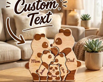 Custom Name Wooden Panda Family Puzzle Blocks, Personalized Family Block Decor, Home Decoration Gift for Loved Ones