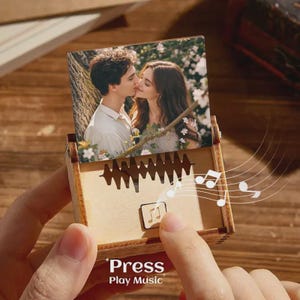 Personalized Wooden Music Box – Custom Song, Voice, or Tune | Engraved Photo & Text | Unique Anniversary or Keepsake Gift