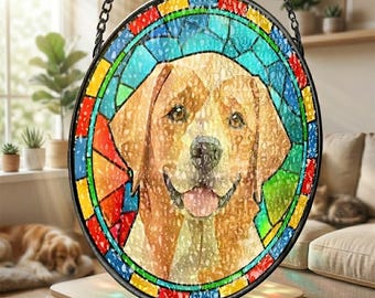 カスタムステンドグラス製ペット用サンキャッチャー、犬猫のメモリアル記念品、窓掛け
