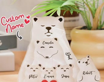 シングルペアレント向けクマのパズルギフト、パーソナライズされたファミリーブロックパズル、クマの名前入り、お母さんやお父さんへのアクリルギフト