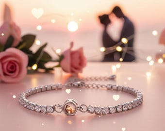 パーソナライズされた写真投影ブレスレット – カスタム隠し画像ジュエリー、ダイヤモンドテニスブレスレット