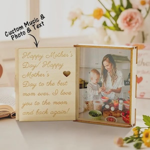 Personalized Photo Music Box, Custom Wood Keepsake, Engraved Message, Song Playback