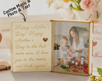 パーソナライズされた写真入りオルゴール、カスタム木製記念品、刻印メッセージ、楽曲再生機能付き