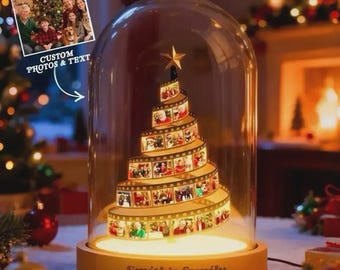 名前を刻印したベース付きカスタムファミリーフォトフィルムクリスマスツリーランプ