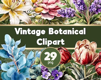 Watercolour Vintage Botanical Illustrations Clip Art Bundle, Dark Romance Botanicals (PNG Digital Download)