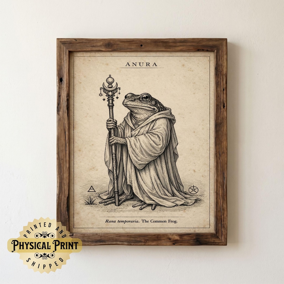 Rustic Frog Vintage Wizard Frog Art Print, Rustic Frog Poster, Antique Style ...