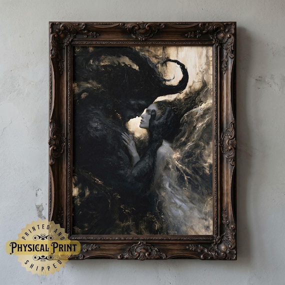 Dark Romance Demon & Fairy Wall Art Print, Gothic Fantasy Poster, Dark Romance Artwork, Moody Romantasy Decor, Gothic Couple Print