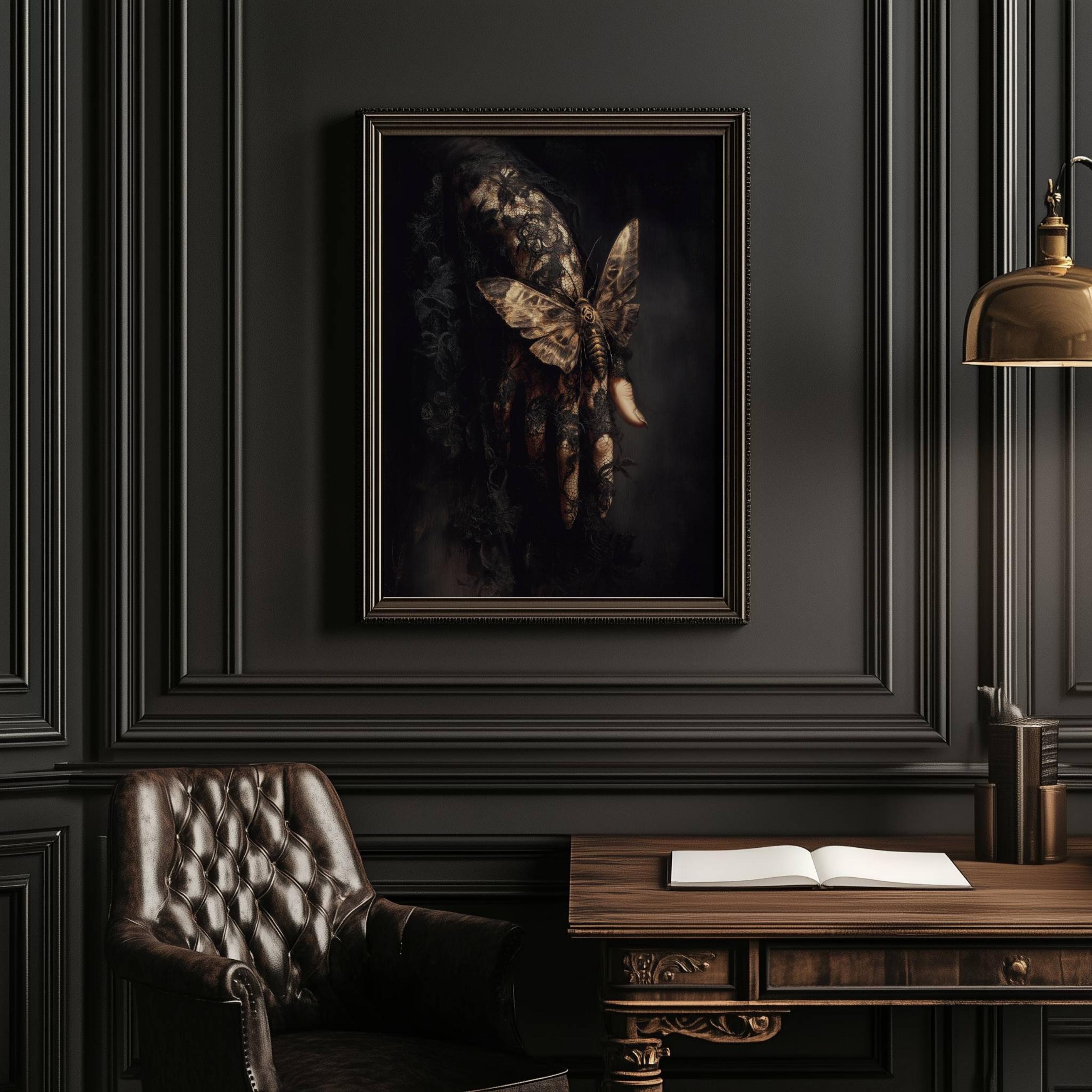Gothic Hand Death's Head Moth Wall Art Print, Dark Academia Victorian ...