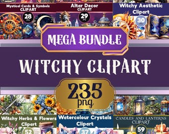MEGA Witchy Clipart Mega Bundle PNG, Tarot Mystical Graphics, Crystals Candles Altar Witchcraft Scrapbook Graphics, Junk Journal Art Set