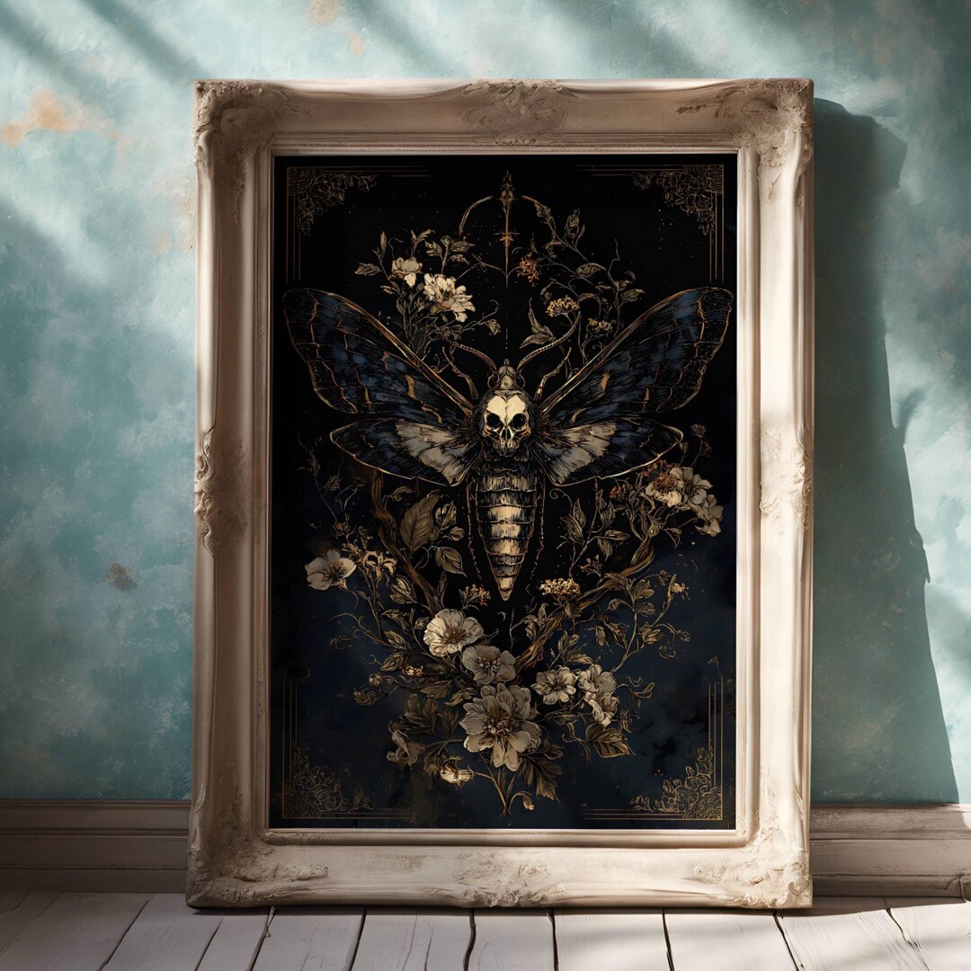 Gothic Deaths Head Moth Wall Art Printable, Skull Moth Dark Academia ...